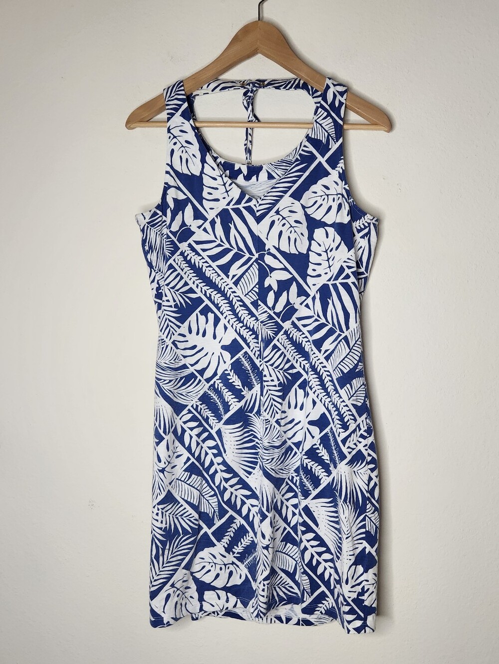 Tommy Bahama Womens Medium Blue White Summer Dress Shift Tie Back